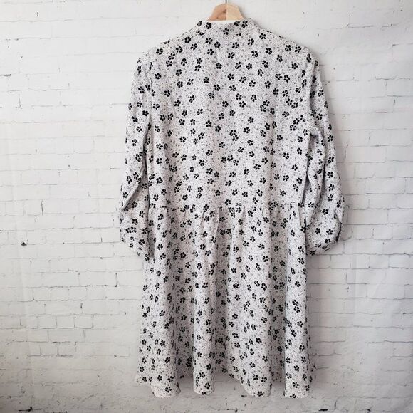 Ann Taylor Shirtdress Size S Shamrock Print White Black Relaxed Fit Long Sleeve - Picture 6 of 10